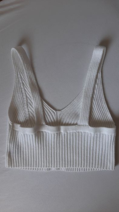 Top de Malha Canelada Branco SHEIN