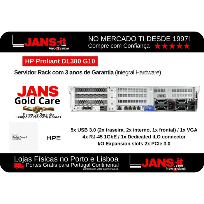 HP Proliant DL380 G10 | 2P Xeon Gold 6134 | 64GB | 3xSSD 1TB | SA P408a