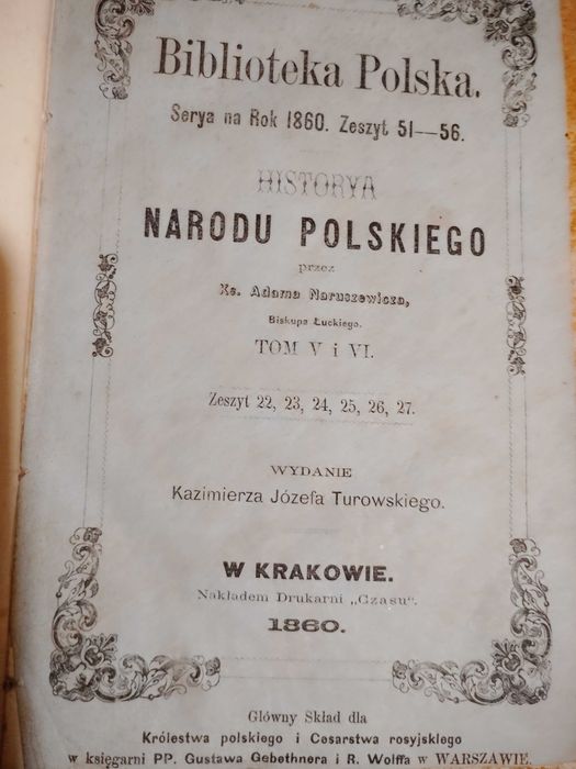Naruszewicz -Historya Narodu Polskiego, T. V i VI - Kraków 1860, 1 vol., exLibris