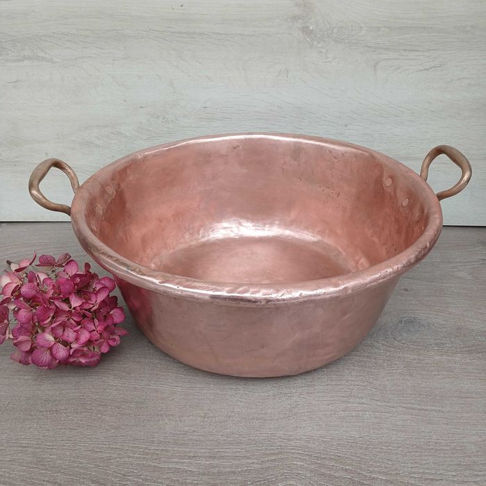 Duża miedziana misa do powideł garnek kociołek poj. 16 l. grube dno