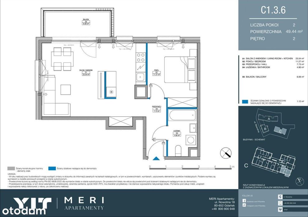 2-pokojowe mieszkanie 49m2 + balkon