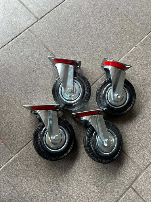 Kółka transportowe 4x Przemysłowe Obrotowe Skrętne 125MM 400KG Gumowe Ciche NOWE!