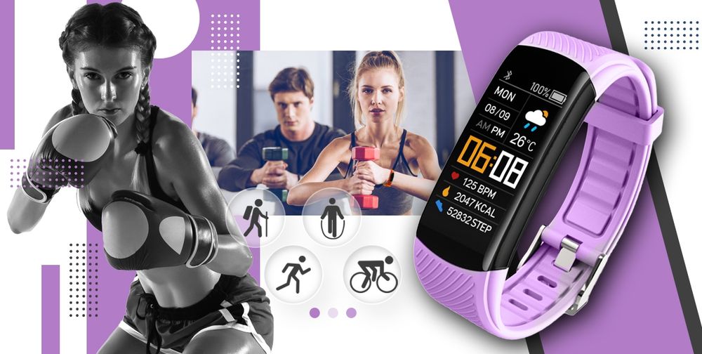 smartwatch giewont czarno jasnofioletowy 2 paski gw200-8