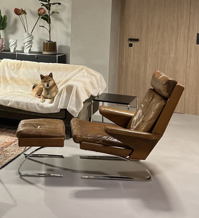 COR Sinus Lounge Chair, koniakowa skóra, lata 70.