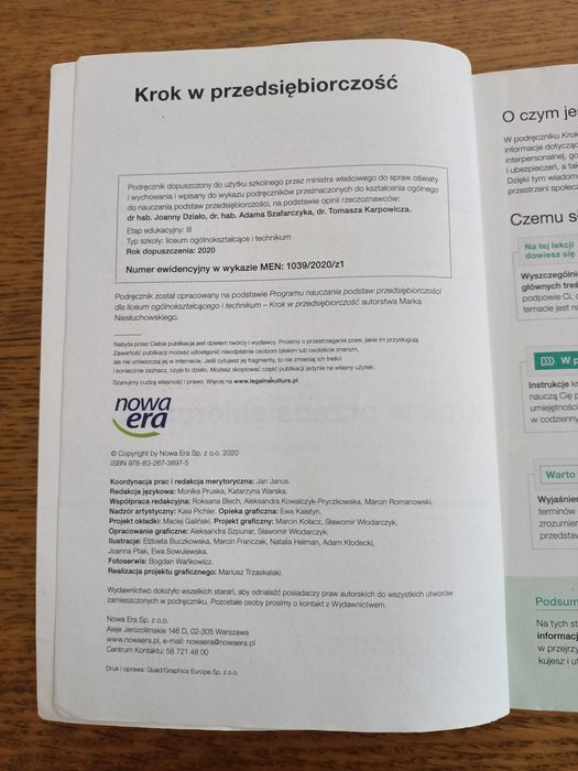 Krok w przedsiębiorczość nowe wydanie Nowa Era  2020