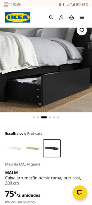 Gavetas Caixa arrumação p/estr cama, pret-cast