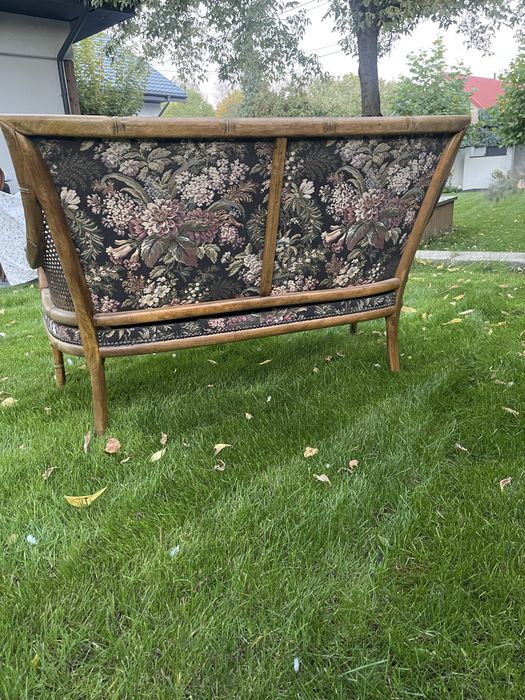 Fotel kolonialny z rattanem , rafią /do renowacji Sofa z rattanem Boho . Vintage /antyk