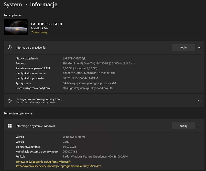 Huawei MateBook 14s - Windows11Home/Intel Core i5-11300H/8GB/512GB SSD