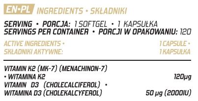 Evolite Vitamin D3+K2 120kaps Witamina D3 K2 MK7 Zdrowe Kości