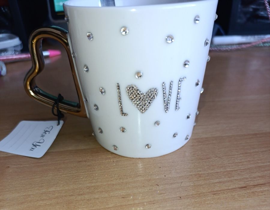 Piękny Kubek Ambition Love. Porcelana. Inkrustowany.Hand Made