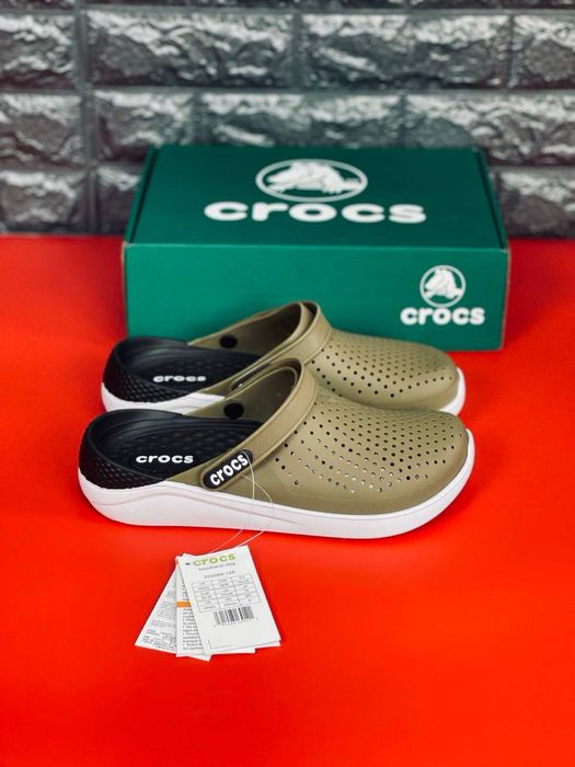 Кроксы мужские / crocs хаки силиконовые / Летняя мужская обувь crocs/  шлепанцы новые в коробке / кроксы мужские