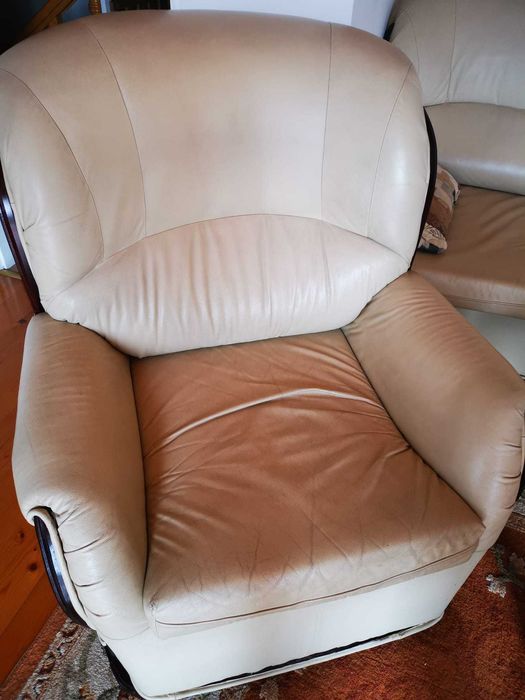 komplet wypoczynkowy skóra fotel, puf, tapczan dwuosobowy