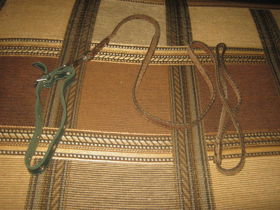 Кожаный поводок с кожаным ошейником