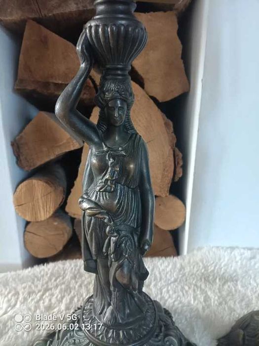 Stara lampa witrażowa kobieta winogrona sygnowana Honsel Ala Tiffany