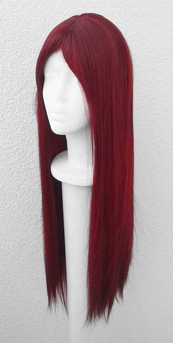 Długa prosta ciemna czerwona peruka z grzywką czerwony cosplay wig