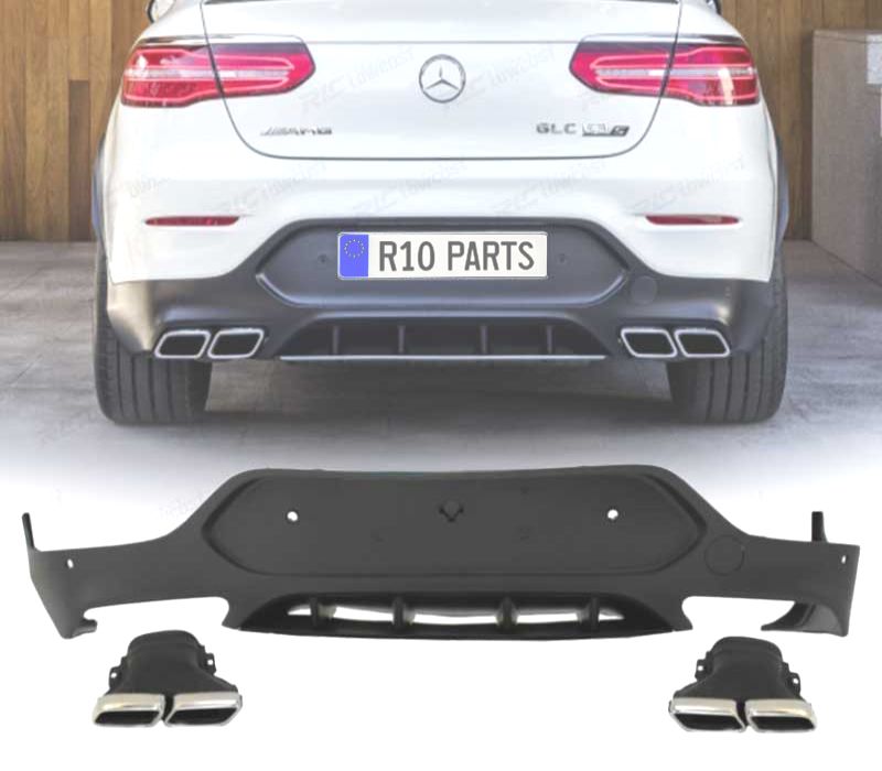 DIFUSOR TRASEIRO MERCEDES GLC C253 COUPÉ 15-18 LOOK AMG GLC63 + PONTEIRAS DE ESCAPE