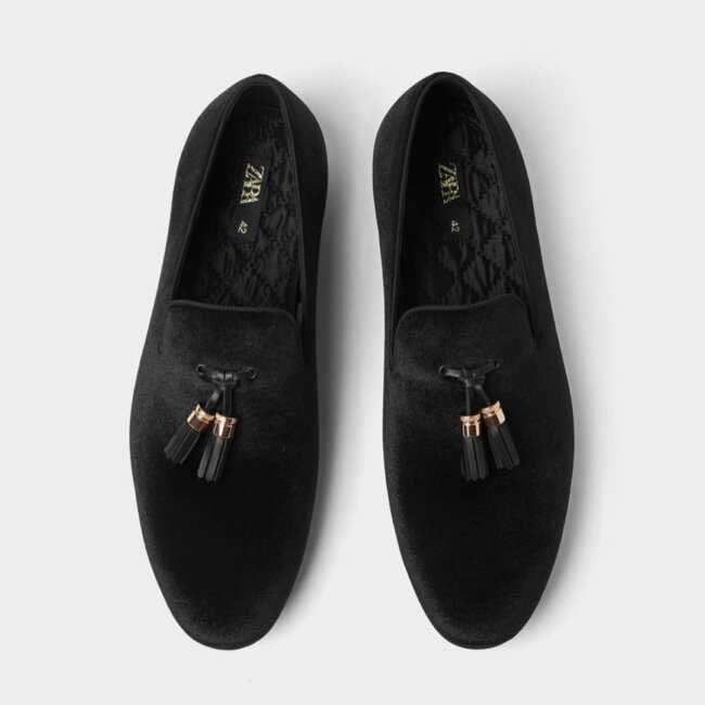 Свадебные черные бархатные лоферы с кисточками ZARA 40 размер 26 см