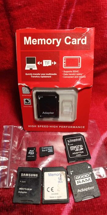 Карты памяти microSD 8GB, 2GB, редкая винтажная MMC 16MB и SD адаптеры лотом