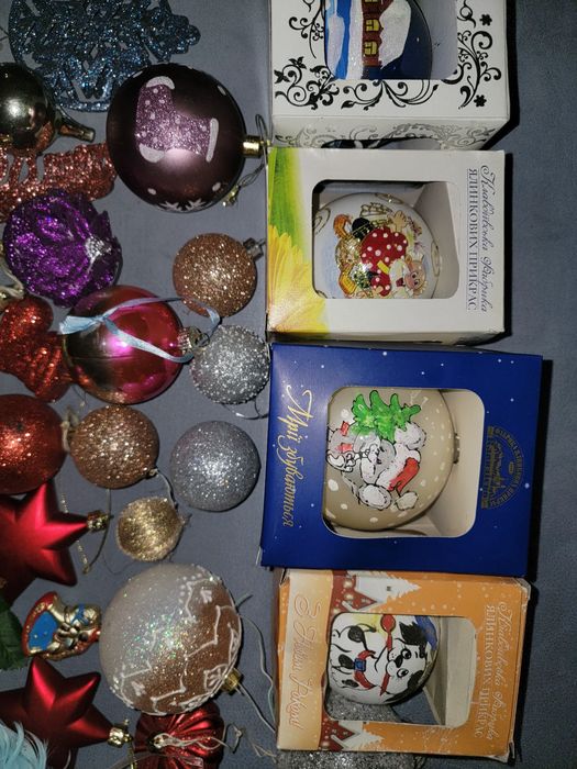 Новогодние игрушки 30+шт, дождик, гирлянды, пак