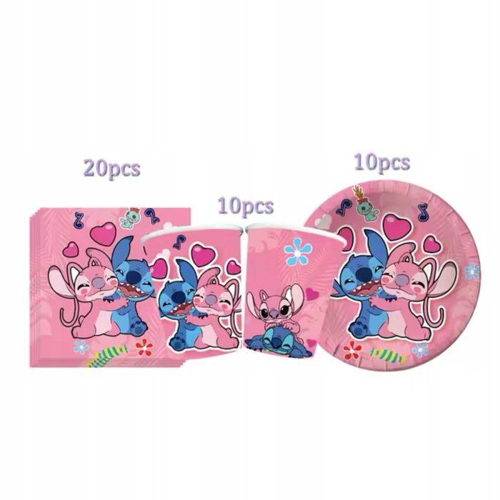 zestaw urodzinowy lilo stitch 86 elementów talerzyki kubki obrus balon