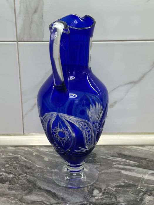 Вінтажний кувшин графин з синього скла Стрий