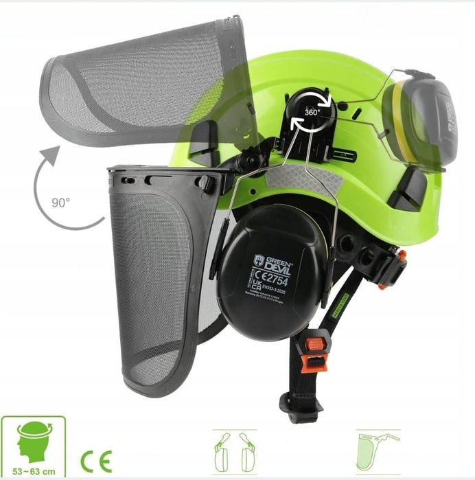 Kask Ochronny GREEN DEVIL 3w1 z Wentylacją Ochroną Słuchu i Twarzy