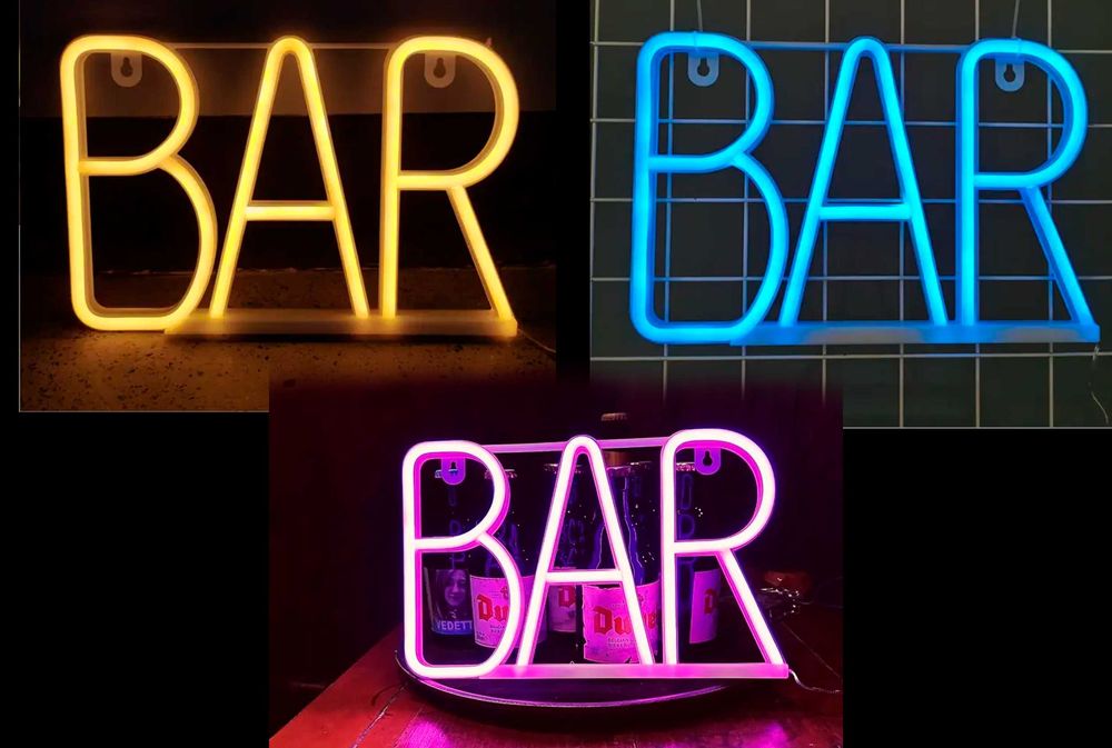 Портативний світильник BAR неонова вивіска БАР жовта, синя або рожева