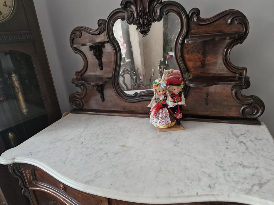 Stylowy zestaw ludwikowski stół+6 krzeseł+ bufet z marmurem