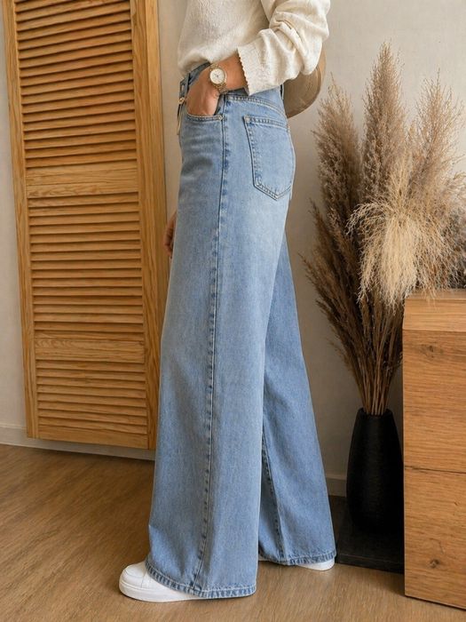 Szerokie spodnie Jeansy M.Sara WIDE LEG Jasny Niebieski XL