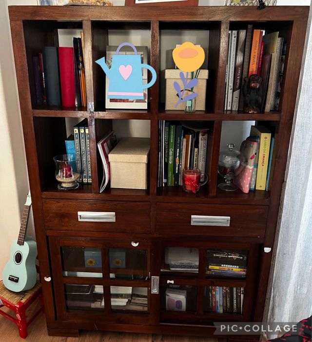 Móvel Estante sala escritório em Teka mogno cerejeira Banak Importa