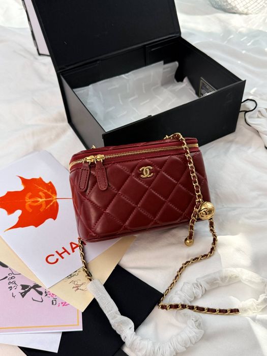 Chanel Mini Vanity Case in Bordo Gold , жіноча шкіряна сумочка , сумочка шанель , женская новая сумочка