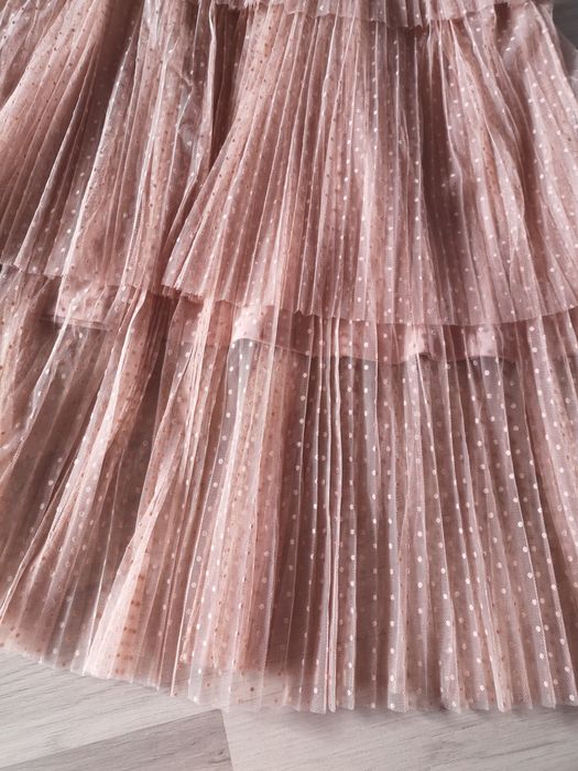 Nowa sukienka wieczorowa, midi, pudrowy róż, M/L, wesele, chrzciny