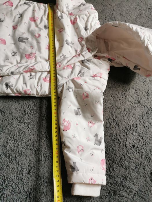 Kurtka jesienna puchowa z kapturem na polarze lisek sowa r. 98