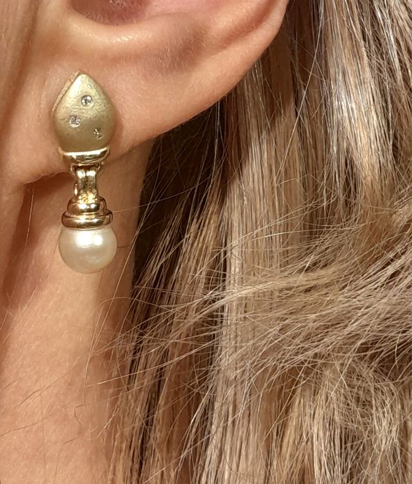 Kolczyki 5.3g Diamenty Złoto 750 Perły WYCENA