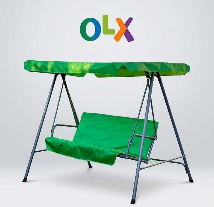 Садова гойдалка зелена для саду, тераси, качеля трьохмісна до 260 кг