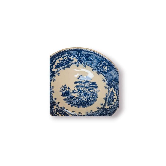 Prato Decorativo Antigo Faiança Azul e Branca |Cena Campestre |20,5 cm
