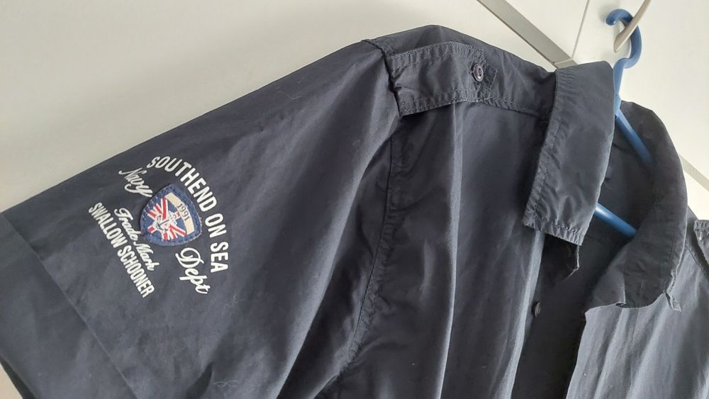 Koszula casual męska granatowa z krótkim rękawem