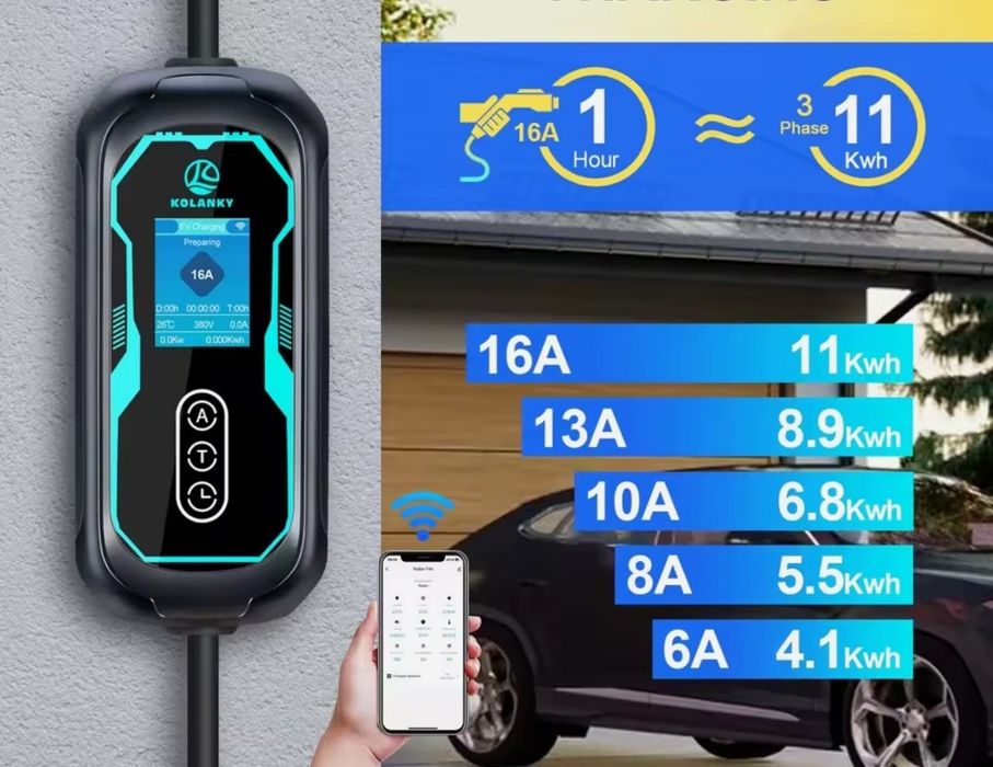 11kw wifi tuya smart home ładowarka kabel wollbox 3 fazy 5m