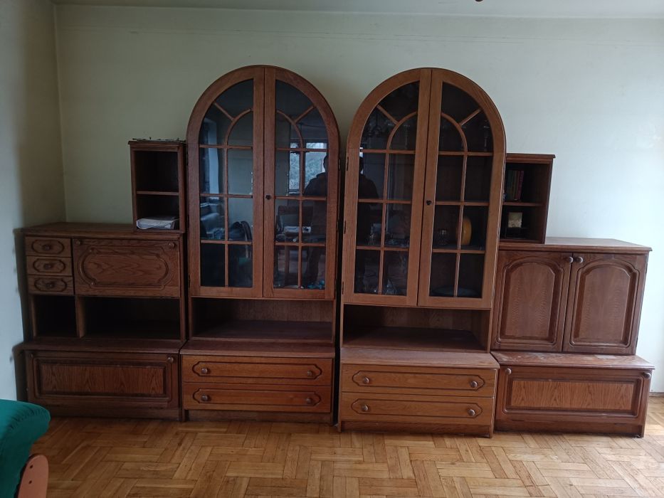 Meble dębowe drewniane meblościanka zestaw barek witryna