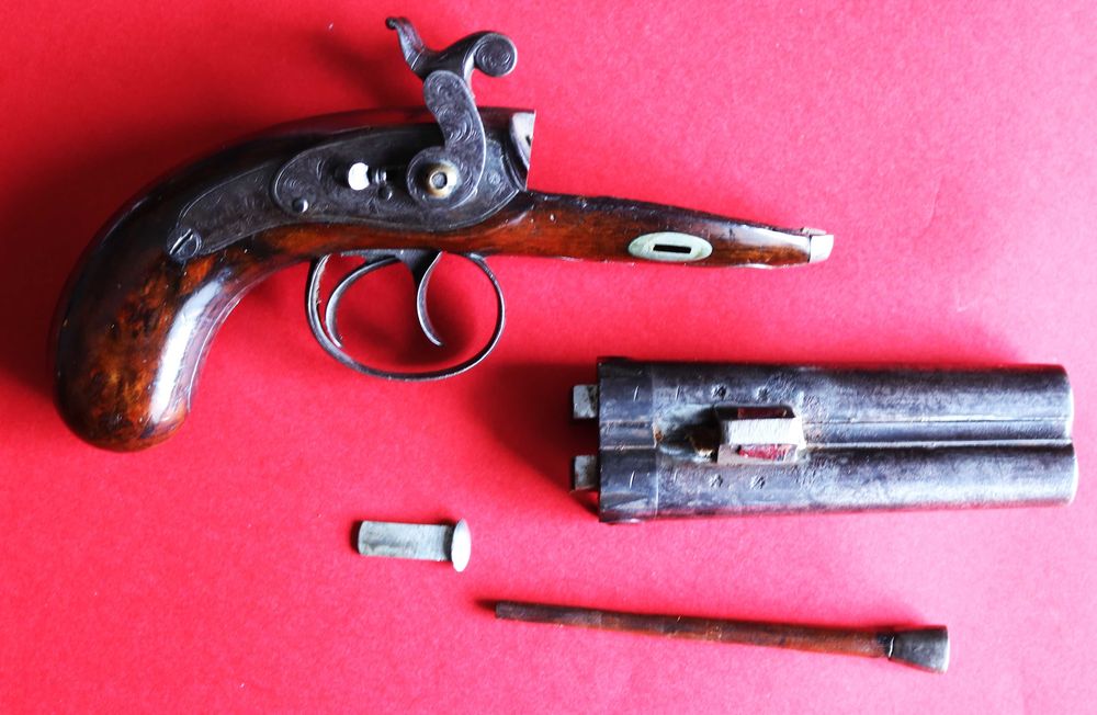 Soberba pistola de percussão dois canos Webster, Melton UK