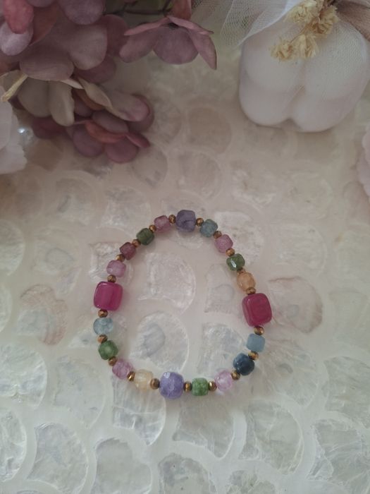 Bransoletka handmade z naturalnych kamieni hematyt turmalin ametyst