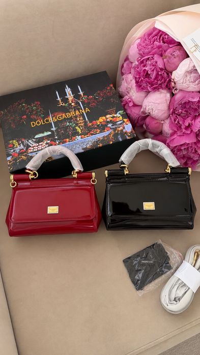 Сумка Dolce & Gabbana Sicily 18 червона, чорна, лакова шкіра