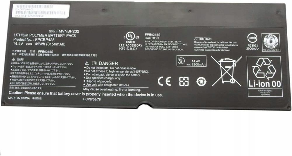 FPCBP425 FMVNBP232 FPB0315S bateria do Fujitsu LifeBook 14.4V 45Wh
