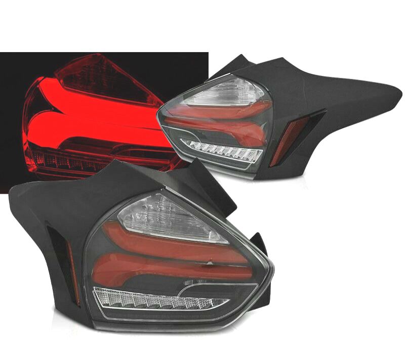 CONJUNTO DE FAROLINS PARA FORD FOCUS 3 HATCHBACK 15-18 LED BAR SEQ LEDS COM INDICADORES DINÂMICOS PRETO VERMELHO