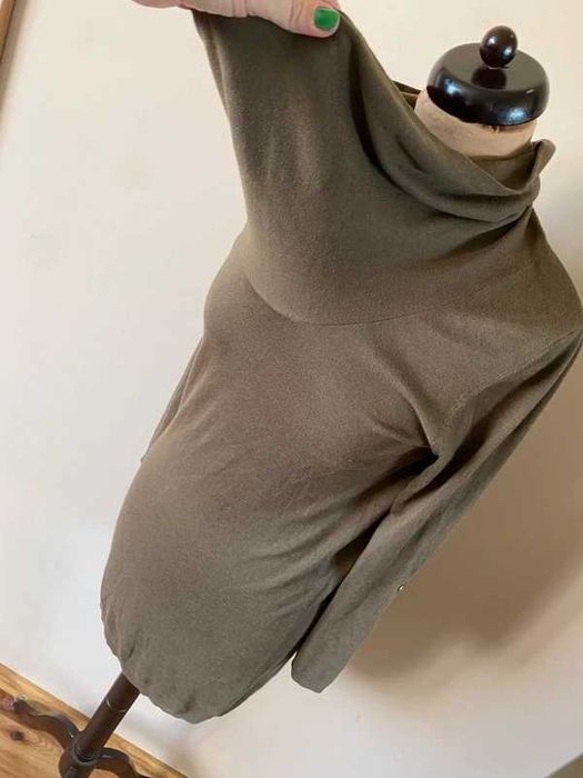 Jedwab kaszmir 36 38 braz khaki sweter tunika sukienka massimo dutti