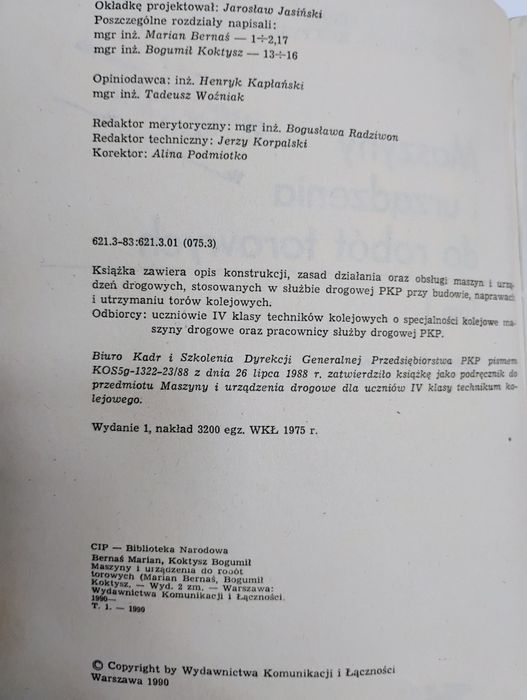 Stara książka Maszyny i urządzenia do robót torowych PKP PRL