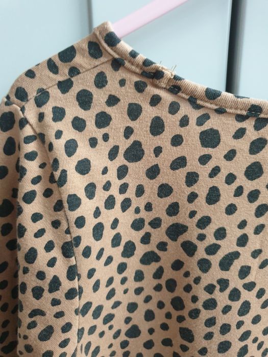 Brązowa beżowa sukienka w panterkę kropki H&M 134