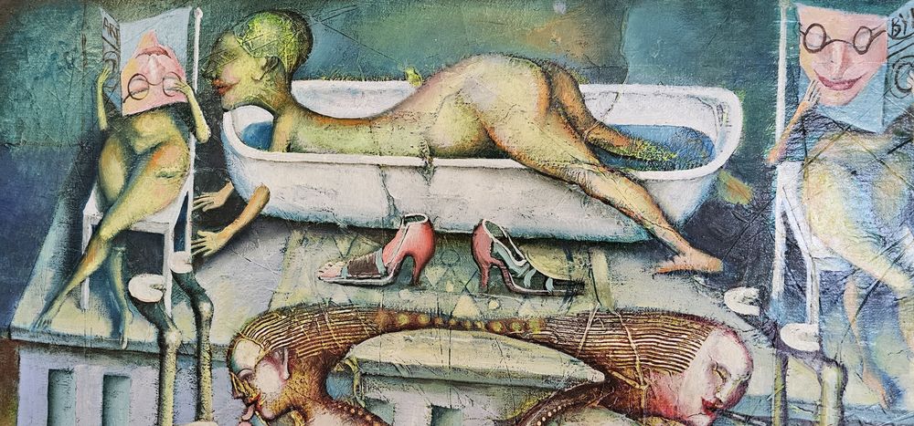 Obraz olejny S. Maliszewski "Dekoracja" 70x70, oprawiony.