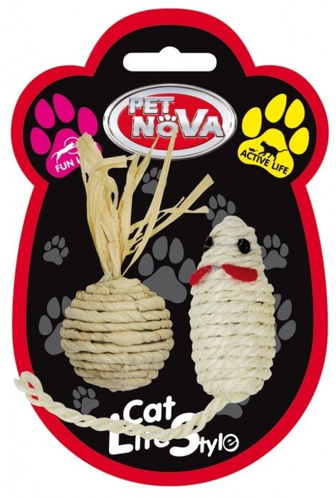 Zabawka dla kota zestaw myszka 7x3cm oraz piłka 4cm