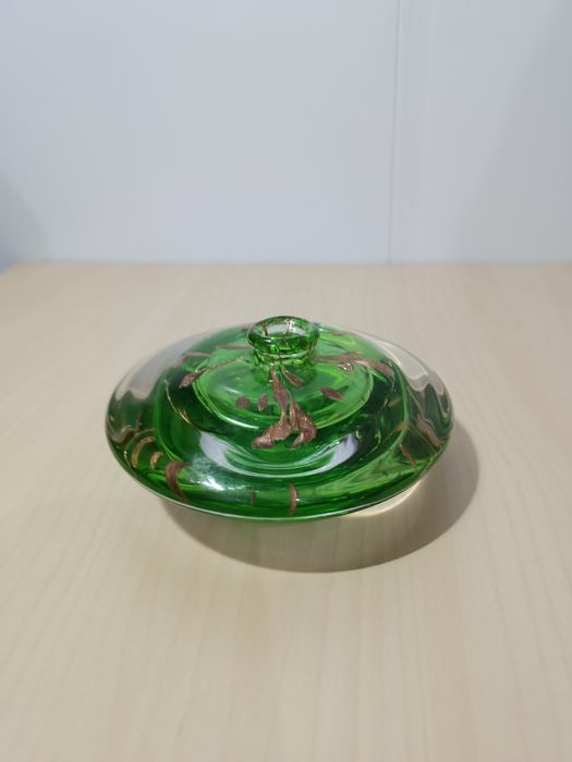 Vaso de Vidro Artístico Italiano Crisalcor – Verde com Detalhes Dourad